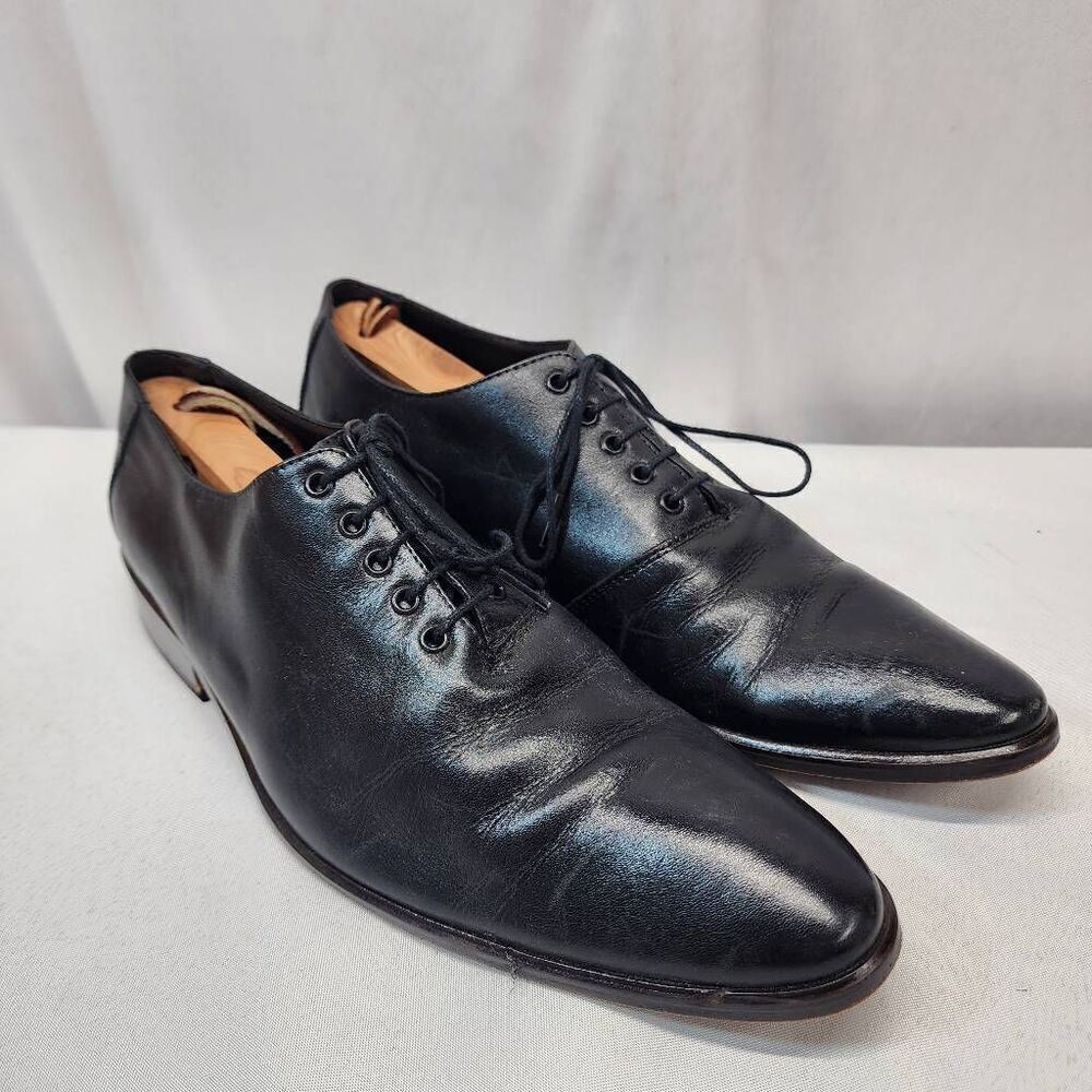 Wellington Tieso Men's 39 Black Leather Oxford Lace-Up Pointy Toe Dress Shoes